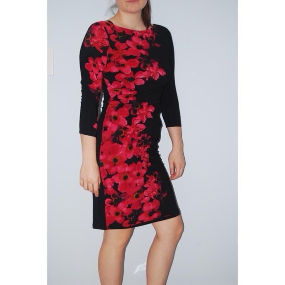 Lauren Ralph Lauren Faux Wrap Dress Womens 8 Red Floral Cocktail Office
